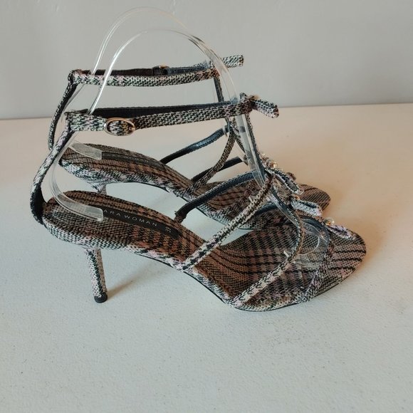 Zara Multicolor Plaid Sandals with Pearl Accents - Picture 6 of 10